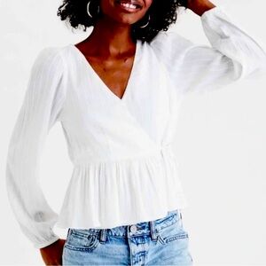NWT American Eagle Wrap Front Long Sleeve Blouse | Size Medium